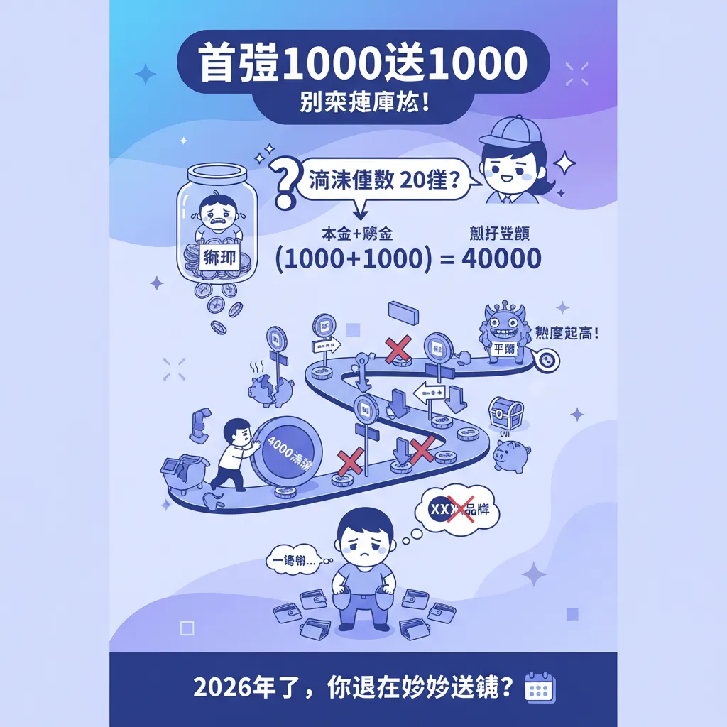首儲1000送1000，搞懂流水倍數纔不會被咬
